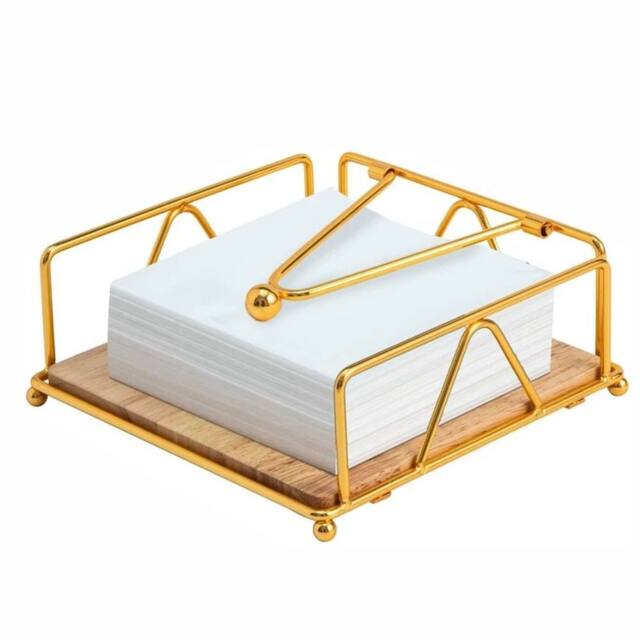 Nordara Gold Table Tissue Holder Wooden Base Napkin Storage Box - image 1