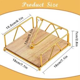 Nordara Gold Table Tissue Holder Wooden Base Napkin Storage Box - thumbnail 2