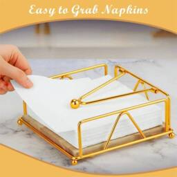 Nordara Gold Table Tissue Holder Wooden Base Napkin Storage Box - thumbnail 3