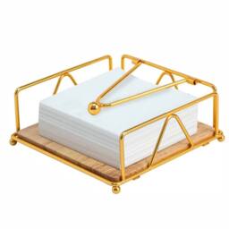 Nordara Gold Table Tissue Holder Wooden Base Napkin Storage Box - thumbnail 1