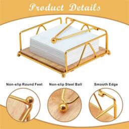 Nordara Gold Table Tissue Holder Wooden Base Napkin Storage Box - thumbnail 5