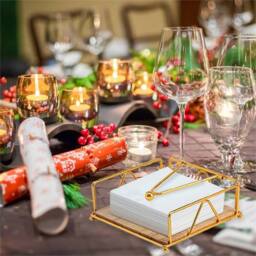 Nordara Gold Table Tissue Holder Wooden Base Napkin Storage Box - thumbnail 6