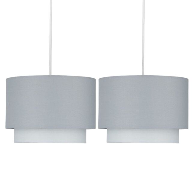 First Choice Lighting Pair of Grey Ombre 2 Tier Ceiling Light Shades - image 1