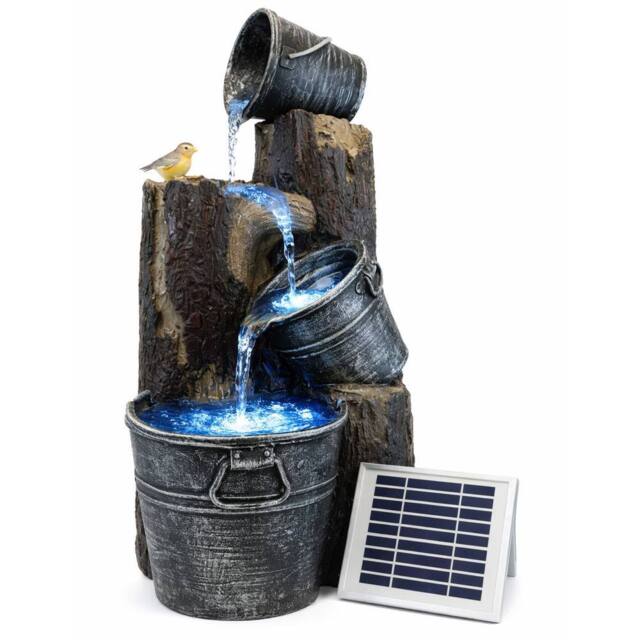 Gardenwize Solar Cascading Woodland Water Feature with Battery Back Up in Brown - image 1