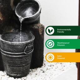 Gardenwize Solar Cascading Woodland Water Feature with Battery Back Up in Brown - thumbnail 4