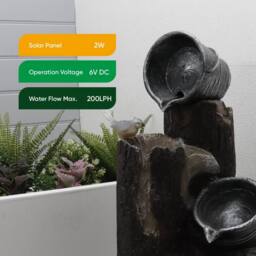 Gardenwize Solar Cascading Woodland Water Feature with Battery Back Up in Brown - thumbnail 6
