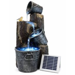 Gardenwize Solar Cascading Woodland Water Feature with Battery Back Up in Brown