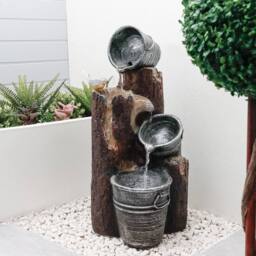 Gardenwize Solar Cascading Woodland Water Feature with Battery Back Up in Brown - thumbnail 3