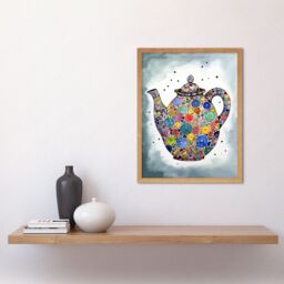 "Artery8 Wall Art Print Colourful Teapot Folk Art Kitchen Art Framed in Light Oak - Size: W12"" x H16""" - thumbnail 2