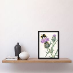 "Artery8 Watercolour Bumblebee on Scottish Thistle Flower Framed Wall Art in Green - Size: W12"" x H16""" - thumbnail 4
