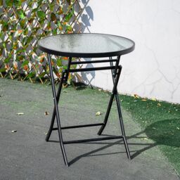 Living and Home Round Tempered Glass Steel Garden Dining Table in Black - thumbnail 3