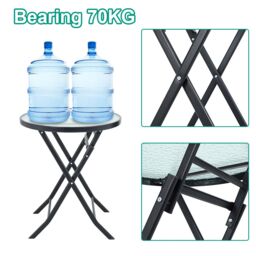 Living and Home Round Tempered Glass Steel Garden Dining Table in Black - thumbnail 5