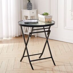Living and Home Round Tempered Glass Steel Garden Dining Table in Black - thumbnail 2