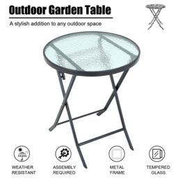Living and Home Round Tempered Glass Steel Garden Dining Table in Black - thumbnail 7
