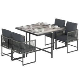 OUTSUNNY 4-Seater Garden Dining Set with Space-Saving Chairs, Black in Grey - thumbnail 2