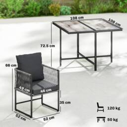 OUTSUNNY 4-Seater Garden Dining Set with Space-Saving Chairs, Black in Grey - thumbnail 3
