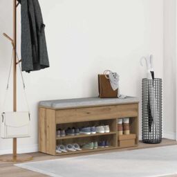 Berkfield Home Shoe Bench Artisan Oak 102x30.5x45 cm Engineered Wood in Brown - thumbnail 3