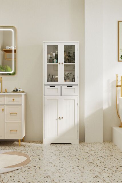 H&O Direct Modern Tall Glass Door Cabinet in White - image 1