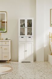 H&O Direct Modern Tall Glass Door Cabinet in White - thumbnail 1