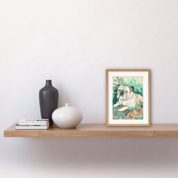 "Artery8 Wall Art Print Bulldog Lying in a Flower Field Modern Pastel Colour Linocut Artwork Framed 9X7 Inch in Beige - Size: W7"" x H9""" - thumbnail 2