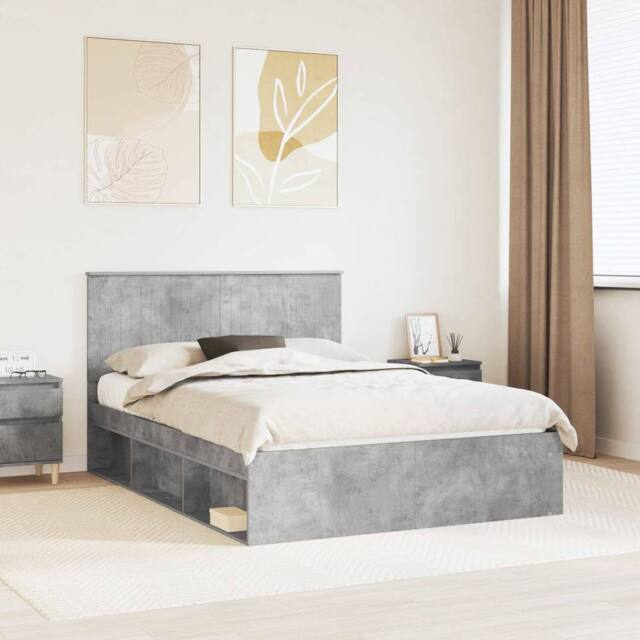 Berkfield Home Bed Frame with Headboard Concerte 140 x 190 cm Solid Pine Wood in Grey - image 1