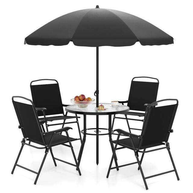 Costway 6 PCSs Patio Dining Set with Umbrella Outdoor Table & Chairs Set in Black - image 1
