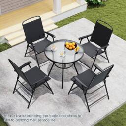 Costway 6 PCSs Patio Dining Set with Umbrella Outdoor Table & Chairs Set in Black - thumbnail 3