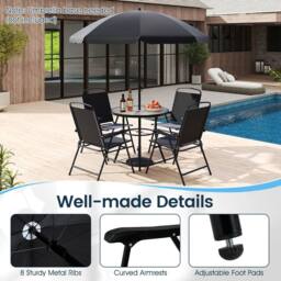 Costway 6 PCSs Patio Dining Set with Umbrella Outdoor Table & Chairs Set in Black - thumbnail 4