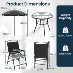Costway 6 PCSs Patio Dining Set with Umbrella Outdoor Table & Chairs Set in Black - thumbnail 2