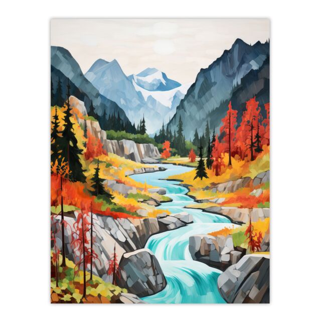 Artery8 Jiuzhaigou Valley Acrylic Painting China Biosphere Reserve With Forest Mountains & Streams Unframed Wall Art Print Poster Home Decor Premium - image 1