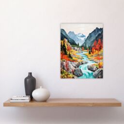 Artery8 Jiuzhaigou Valley Acrylic Painting China Biosphere Reserve With Forest Mountains & Streams Unframed Wall Art Print Poster Home Decor Premium - thumbnail 4
