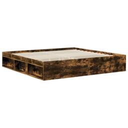 Berkfield Home Bed Frame Smoked Oak 200 x 200 cm Solid Pine Wood in Brown - thumbnail 5