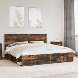 Berkfield Home Bed Frame Smoked Oak 200 x 200 cm Solid Pine Wood in Brown - thumbnail 1