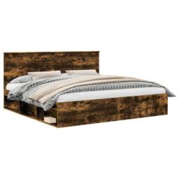 Berkfield Home Bed Frame Smoked Oak 200 x 200 cm Solid Pine Wood in Brown - thumbnail 2