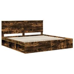 Berkfield Home Bed Frame Smoked Oak 200 x 200 cm Solid Pine Wood in Brown - thumbnail 4