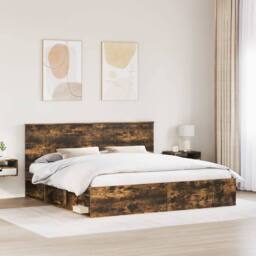 Berkfield Home Bed Frame Smoked Oak 200 x 200 cm Solid Pine Wood in Brown - thumbnail 3