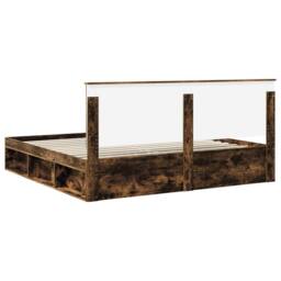 Berkfield Home Bed Frame Smoked Oak 200 x 200 cm Solid Pine Wood in Brown - thumbnail 9