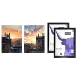 Artery8 A4 Wall Art & Frame Set of 2 Rooftop Romance Watercolour Cityscape Bedroom - thumbnail 5