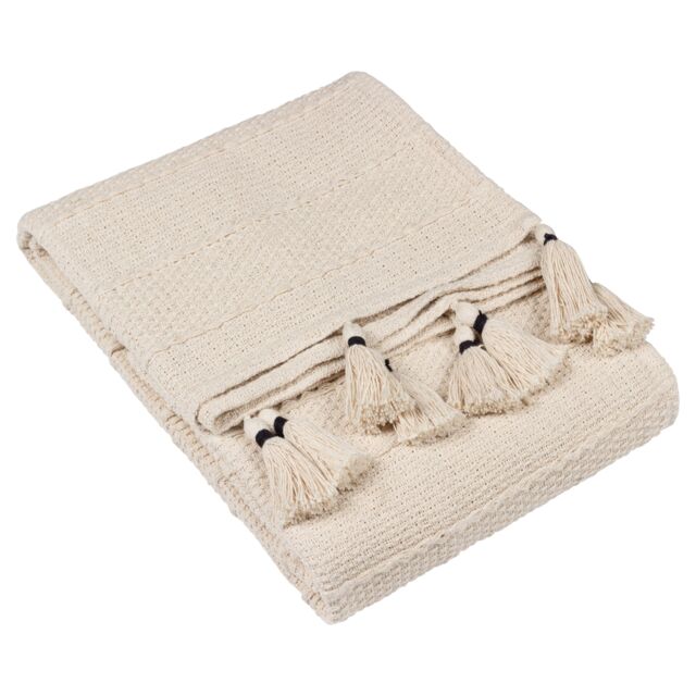 Yard Caliche 100% Cotton Woven Tasselled Throw in Natural - Size: 130 cm x 180 cm - image 1