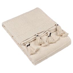 Yard Caliche 100% Cotton Woven Tasselled Throw in Natural - Size: 130 cm x 180 cm - thumbnail 1