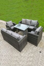 Fimous Outdoor Rattan Sofa Set Dining Table Recling Arm Chairs Lounge Sofa 8 Seater in Dark Grey - thumbnail 2