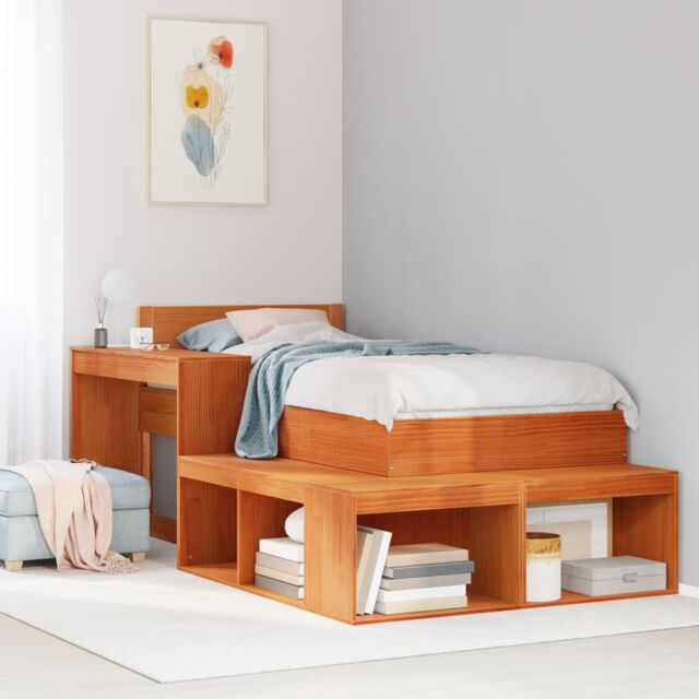Berkfield Home Bedside Cabinet with Desk Wax Brown 232x112x75 cm Solid Wood Pine - Size: 232 x 112 x 75 cm - image 1