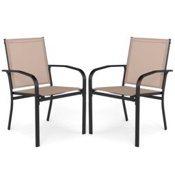 Costway 2PCS Garden Chairs Stackable Outdoor Dining Chairs Bistro Armchairs in Brown