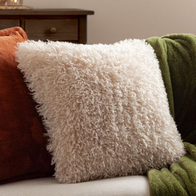 Furn Rowan Faux Fur Cushion in Beige - Size: 50 cm x 50 cm - image 1