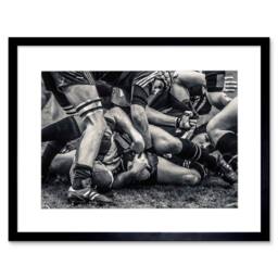"Artery8 Sport Rugby Football Close Up Scrum Players Ball Game Framed Art Print in Grey - Size: W12"" x H16""" - thumbnail 1
