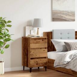 Berkfield Home Classic Bed Cabinet with Metal Legs Old Wood 40x35x69 cm in Brown - Size: 40 x 35 x 69 cm - thumbnail 1