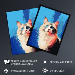 "Artery8 Wall Art Print Seal Point Ragdoll Cat With Blue Eyes Pet Portrait Colourful Artwork Painting Art Framed - Size: W12"" x H16""" - thumbnail 2