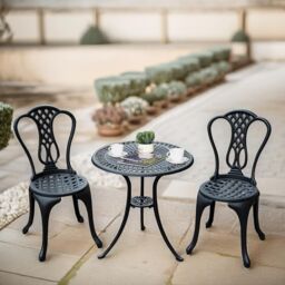 FURNOS Set of 3 Cast Aluminium Bistro Table & Chair in Black - thumbnail 2