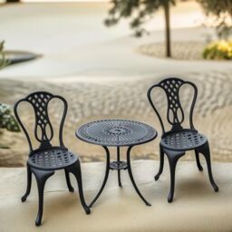 FURNOS Set of 3 Cast Aluminium Bistro Table & Chair in Black - thumbnail 3