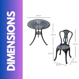 FURNOS Set of 3 Cast Aluminium Bistro Table & Chair in Black - thumbnail 6
